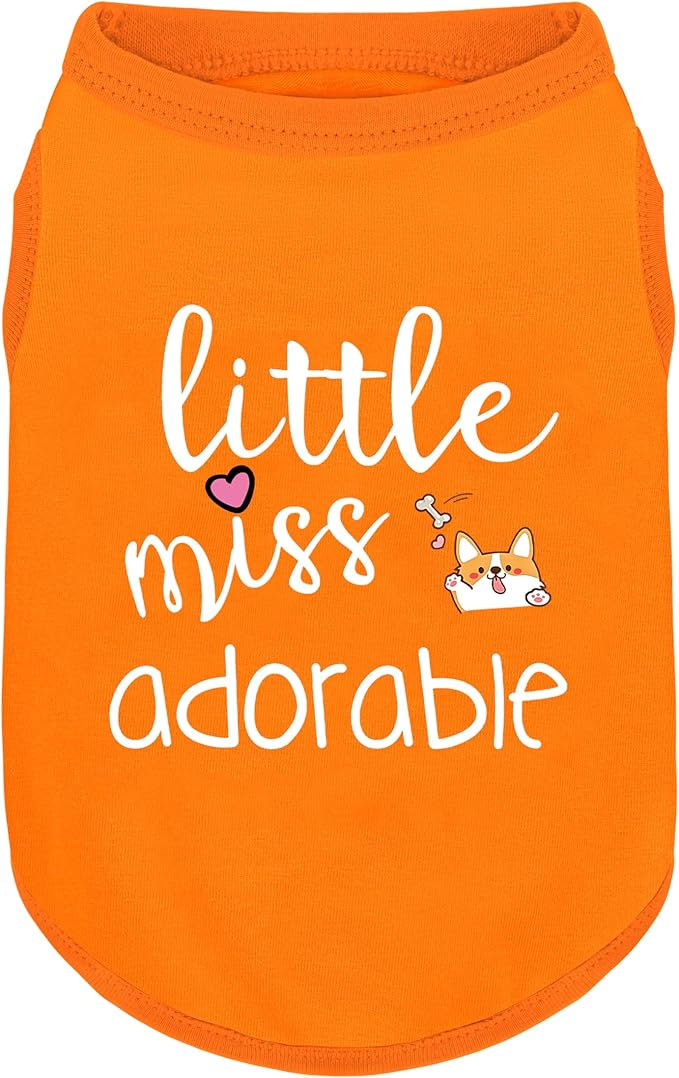 Cotton Dog Shirt with 'Little Miss Adorable' Corgi Head Print, Soft & Breathable Pet Apparel for Small, Medium, and Large Dogs, All-Season Sleeveless Vest, Cute and Comfortable Dog Outfit.Orange M