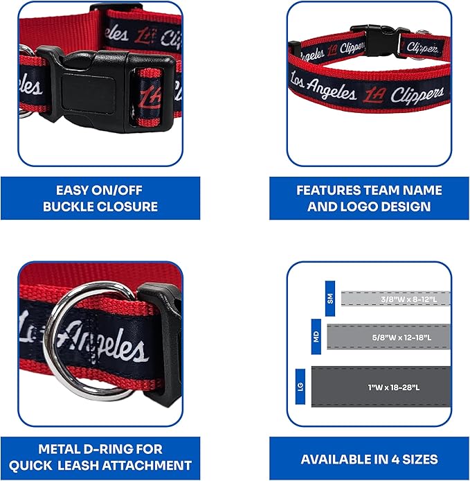 New & Improved Pets First NBA PET Collar Los Angeles Clippers Dog Collar, Size Large Basketball Team Collar for Dogs & Cats. A Shiny & Colorful Dog & Cat Collar Licensed by The NBA