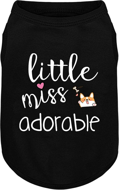 Cotton Dog Shirt with 'Little Miss Adorable' Corgi Head Print, Soft & Breathable Pet Apparel for Small, Medium, and Large Dogs, All-Season Sleeveless Vest, Cute and Comfortable Dog Outfit.Black L