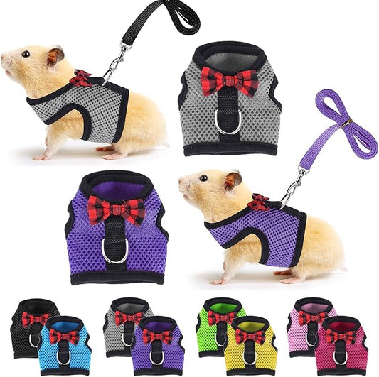 Guinea Pig Harness and Leash, Guinea Pigs Harness, Guinea Pig Leash, Hamster Harness can be Adjusted to Any Size Soft Mesh Harness Leash with Bow for Decoration (2packs)