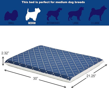 MidWest Homes for Pets Quiet Time Couture Paxton Dog Bed, Blue & Fleece with Removable Pillow Cover, Blue, 30"
