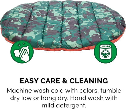 Furhaven Outdoor Travel Dog Bed for Large/Medium Dogs w/ Carry Bag, Washable & Foldable, Great for Crates & Kennels - Trail Pup Travel Pillow Mat w/ Stuff Sack Bag - Paprika/Camo-Paw, Large