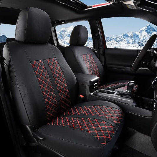 Truckiipa Tacoma Leather Car Seat Covers Full Set Truck Seat Covers Cushion Fit for 2016-2023 Toyota Tacoma Double Crew Cab, Full Set, Black&Red