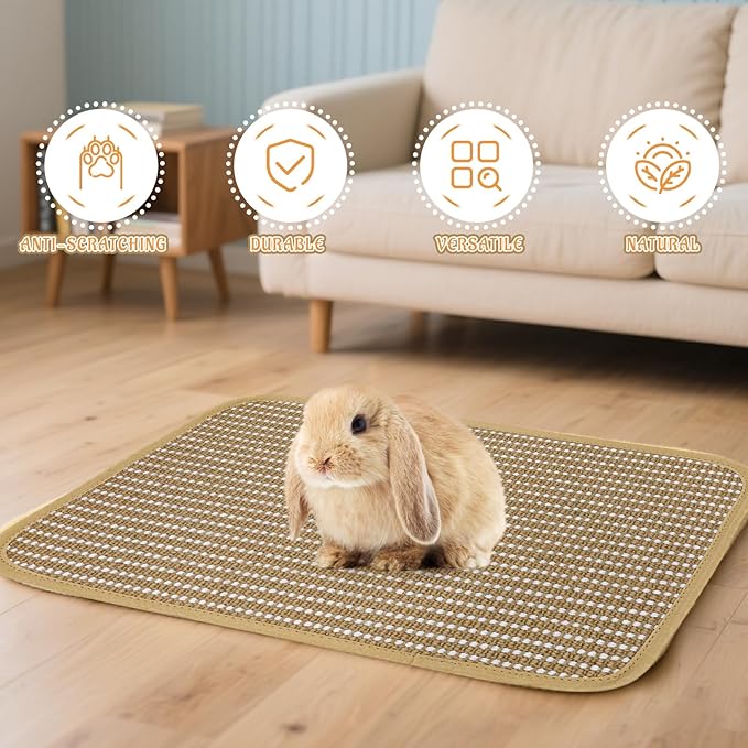 Rabbit Scratching Pad, Sisal Scratching Pad for Bunny, Guinea Pig, Cat. Resting Mats for Cages, Forage Grass Mat Indoor Essentials Accessories (3PCS)