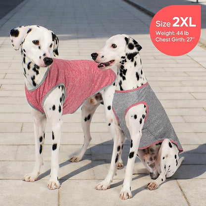 KYEESE 2Pack Dog Shirt, Lightweight Sun Protection Sleeveless Dog T Shirts for Large Dogs, Breathable Pet Reflective Tank Top Summer Dogs Clothes for Outdoor Walking, Coral Red+Grey, 3XL