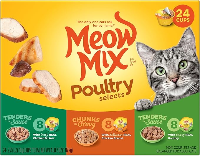 Meow Mix Poultry Selections Wet Cat Food, Variety Pack, 2.75 Ounce Cup (Pack of 24)