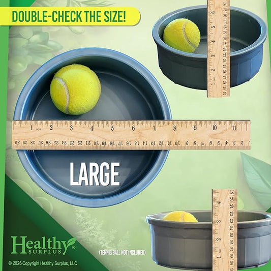 Pet Crock Bowl – Thick Durable Plastic Non-Tip Food & Water Dish for Dogs, Cats & Small Animals – 8 Inch Diameter - Indoor/Outdoor – Chew Resistant, Easy Clean (Gray, Large 48oz)