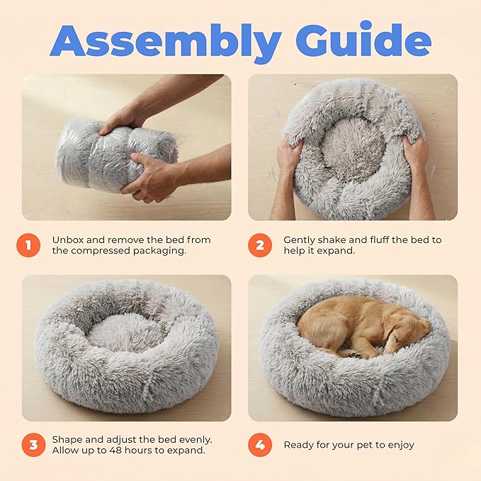 Best Pet Supplies Round Calming Dog Bed for Small, Medium & Large Dogs, Plush Donut Cuddler Pet Bed w/Raised Rim for Head, Neck Support, Anti-Slip Bottom Washable Bed - Light Warm Gray, 27 x 27 x 7.5