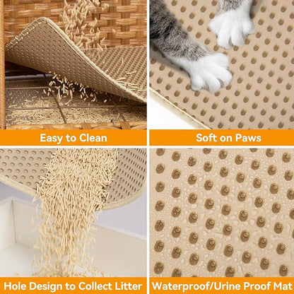 Cat Litter Box Enclosure Furniture Hidden with Soft Mat,Handwoven Rattan Cat House with Door for Large Cats Stylish Hidden Washroom Furniture for Living Room, Bedroom, or Balcony,Natural