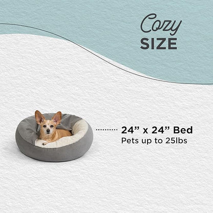 Best Friends by Sheri Cozy Cuddler Ilan Covered Cat and Dog Bed with Attached Blanket, Gray, 24"x24"