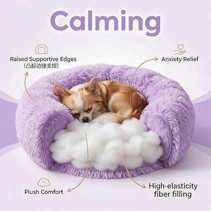 Tiny Dog Bed 15 Inch for Extra Small Dogs,Washable Puppy Bed,Soft Faux Fur Calming Donut Bed for Chihuahua Yorkie Maltese Pomeranian,Purple