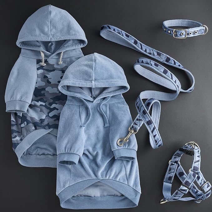 Pet Passion Cooper II Organic Cotton Velour Dog Hoodie Pet Coat for Small, Medium and Large Dogs, Faded Denim, XX-Large (70-110 lbs)
