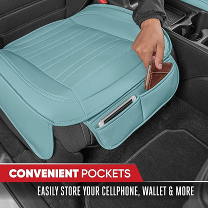 Motor Trend Seat Covers for Cars Trucks SUV, Faux Leather 2-Pack Mint Padded Car Seat Covers with Storage Pockets, Premium Interior Car Seat Cover