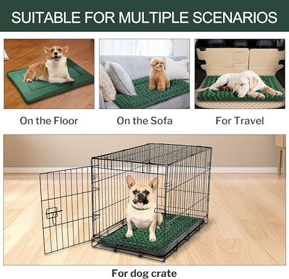 4 Pcs Washable Dog Bed Plush Orthopedic Outdoor Crate Mat with Non-Slip Bottom,Luxe Kennel Pad for Pets,Cozy Cage Cushion&Pet Sleeping Mattress Large Sized,Medium,Small Dogs,35 x 23 inch,Color Blend