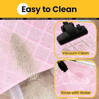 Conlun Cat Litter Mat Litter Trapping Mat, 35" x 23" Premium Durable PVC Grid Mesh with Scatter Control, Non-slip, Less Waste Cat Litter Box Mat, Pink