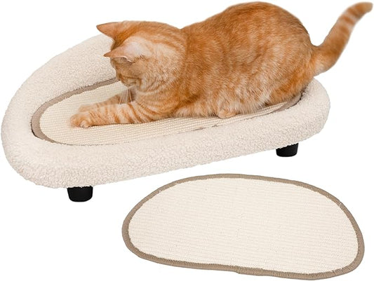 Cat Sisal Scratcher Bed with Refill Pad, Horizontal Scratching Sofa, Sisal Couch for Indoor Cats, Off-White Color