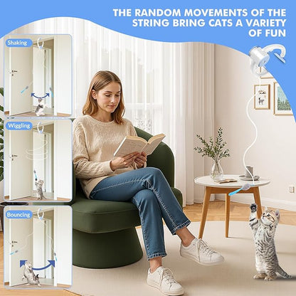 Wortade Interactive Cat Toys for Indoor Cats, Automatic Electric Flying Bird Feather Wand Toy, Rechargeable Electric Exercise Feather Toy for Bored Kittens and Adult Cats, Light Blue