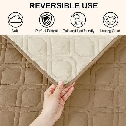 Smiry Reversible Waterproof Couch Covers for Sofa, Washable Dogs Pet Couch Covers for 3 Cushion Sofa Pet Friendly, Water Resistant Furniture Protector Slipcover, Geometric (68"x82", Camel/Beige)