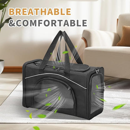 Petsfit Airline Approved Pet Carrier for Small Cats, 16.5x8.6x11 TSA Approved Carrier, with Removable Dual-Sided Padding (2-Way Placement) - Fits Under Most Airplane Seats, Escape Proof (Black)