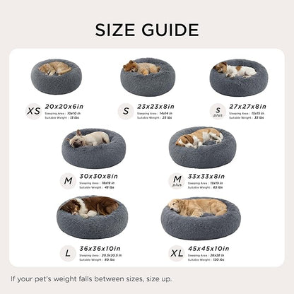 Bedsure Calming Cat Beds for Indoor Cats - Small Cat Bed Washable 20 inches, Anti-Slip Round Fluffy Plush Faux Fur Pet Bed, Fits up to 15 lbs Pets, Dark Grey