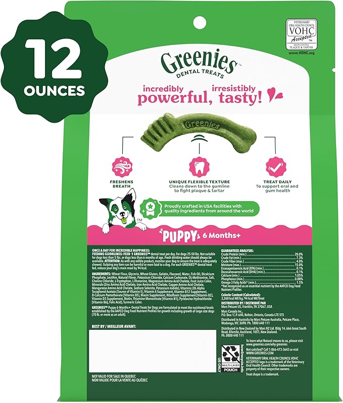 Greenies Dental Treats for Dogs, Veterinarian-Recommended Natural Puppy Treats Regular Size, 6 oz. Pack, 12 Count