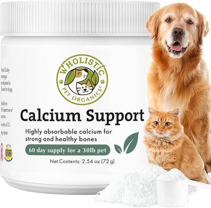 Wholistic Pet Organics Pure Powder Calcium for Dogs and Cats - Supports Strong Bones, Teeth & Muscles - Sea Coral Cat and Dog Calcium Supplement with 72 Trace Minerals - Pet Food Topper - 60 Scoops
