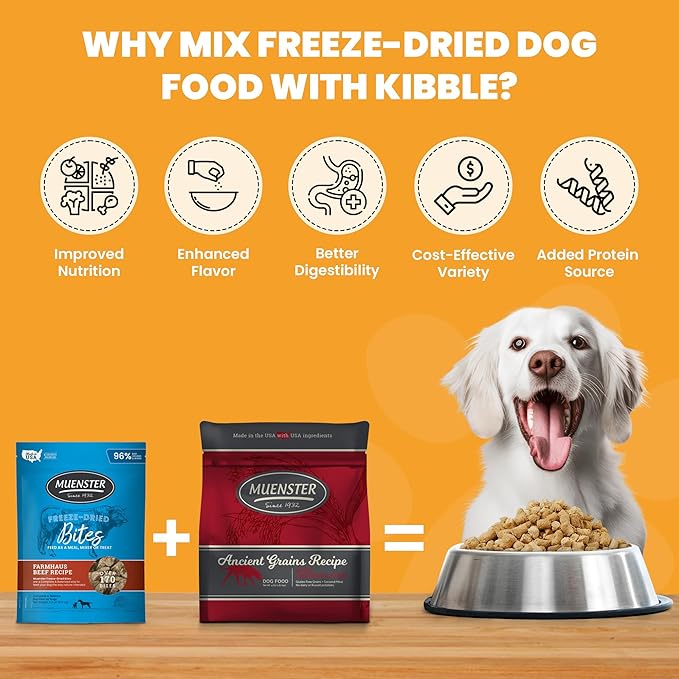 Muenster Freeze Dried Elk Bites - Dog Food, Treat, Mixer or Topper (16oz) - Grain-Free