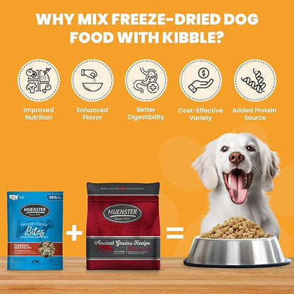 Muenster Freeze Dried Elk Bites - Dog Food, Treat, Mixer or Topper (16oz) - Grain-Free