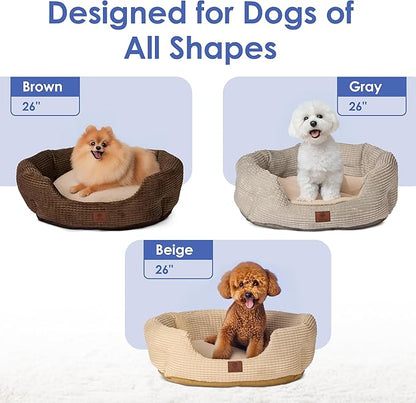 American Kennel Club 26" Clamshell Cuddler Dog Bed - Plush Popcorn Texture, Washable, Non-Slip, for Medium & Large Dogs