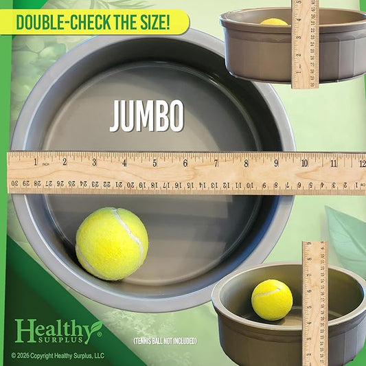 Pet Crock Bowl - Thick Durable Plastic Non-Tip Food & Water Dish for Dogs, Cats & Large Animals - 9.75 Inch Diameter - Indoor/Outdoor - Chew Resistant, Easy Clean (Gray, Jumbo 96oz)