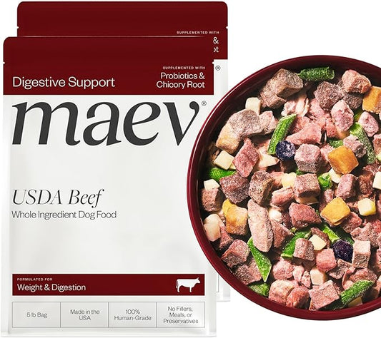 Maev Human-Grade Beef Dog Food, Weight & Digestion Formula, Whole Ingredient, Gluten-Free, High Protein Puppy & Dog Food, 10 lb