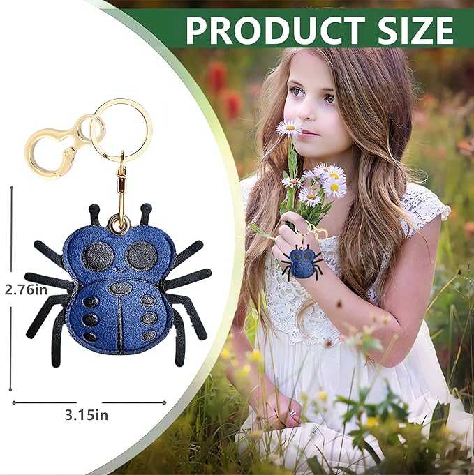 Leather Keychain Holder Case Compatible with AirTag,Cute Protective Cover with Keyring,Anti-Scratch Finder GPS Tracker Case for Wallet Keys,bag,pets,Backpack(Spider Blue)