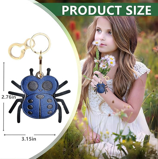 Leather Keychain Holder Case Compatible with AirTag,Cute Protective Cover with Keyring,Anti-Scratch Finder GPS Tracker Case for Wallet Keys,bag,pets,Backpack(Spider Blue)