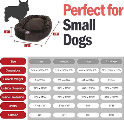 Majestic Pet 24 Inch Micro Velvet Calming Dog Bed Washable – Cozy Soft Round Dog Bed with Spine for Head Support - Fluffy Donut Puppy Mat 24x19x7 (inch) Small - Storm (2025)