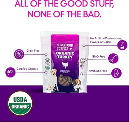 Organic Dog Treats, Soft & Chewy Organic Turkey Dog Treats, Low Calorie Hypoallergenic Natural Limited Ingredient Training Treats, Puppies & All Dog Sizes, Made in USA, for Sensitive Stomachs, 5 oz