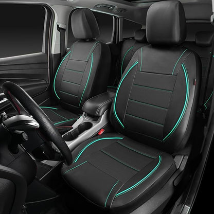 CAR PASS Universal FIT Piping Leather Car Seat Cover, for suvs,Van,Trucks,Airbag Compatible,Inside Zipper Design and Reserved Opening Holes (Full Set, Black and Mint)