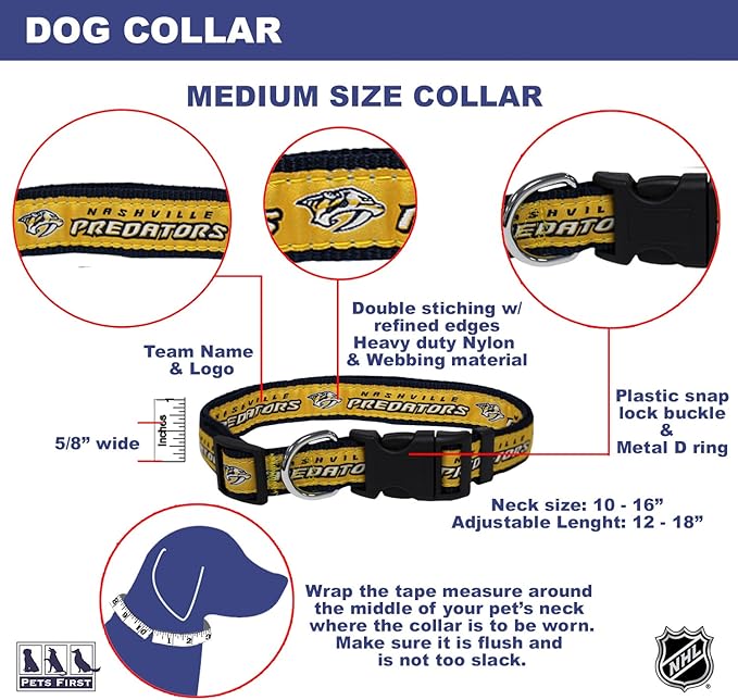 Pets First NHL Nashville Predators Collar for Dogs & Cats, Medium. - Adjustable, Cute & Stylish! The Ultimate Hockey Fan Collar! (Pack of 2)