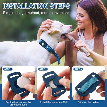Smart Pet Tracker for Collar - Dog Tracker Pet Location Tracker with Holder | Real-Time Location, No Monthly Fee/ SIM Card, Work with IOS Only (Not for Android), Ultra-Slim, IP68 Waterproof Holder, Blue
