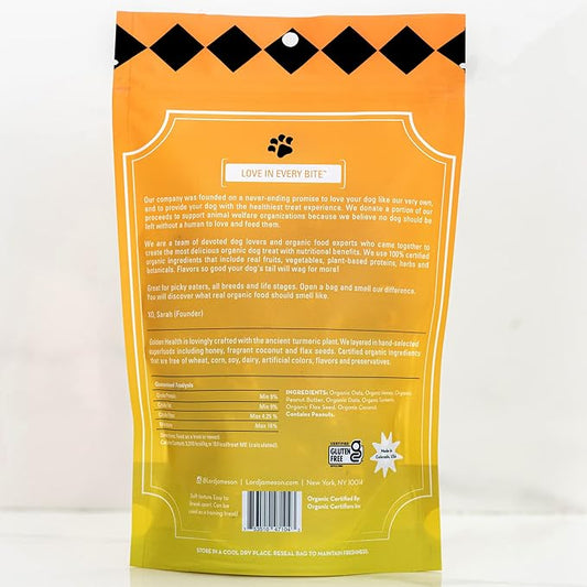 Lord Jameson: Golden Health 6 oz - Dog Wellness Treats, Organic Soft & Chewy No-Bake Bites, Anti-Inflammatory, Oats, PB & Coconut, Preservative Free