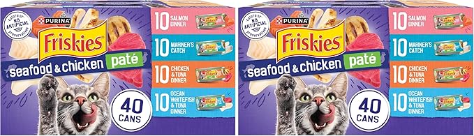 Friskies Purina Pate Wet Cat Food Variety Pack Seafood and Chicken Pate Favorites VP - 5.5 oz. Cans,(Pack of 80)