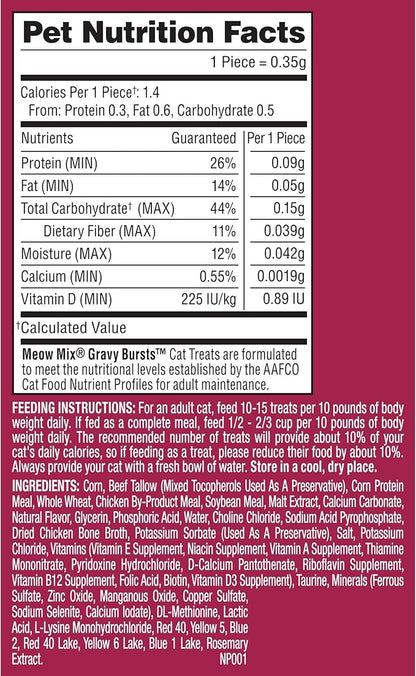 Meow Mix Gravy Bursts Chicken Flavored Cat Treats, 2.7 Oz. Bag (Pack of 5)