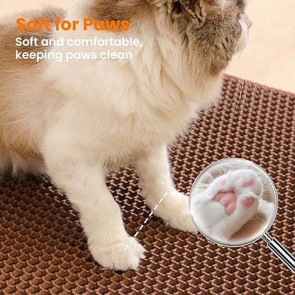 Cat Litter Mat, 24x18 Inches Large Double Layer Honeycomb Cat Litter Trapping Mat, Non Slip Waterproof Urine Proof Cat Litter Box Mat for Floor, Kitty Litter Rug, Cat Supplies, Brown