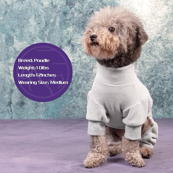 cyeollo Dog Pajamas Warm Dog Coat Stretchy Fleece Jumpsuits Pet Clothes Doggie Pjs Winter Turtleneck Thermal Outfits for Small Sized Dogs Color Grey