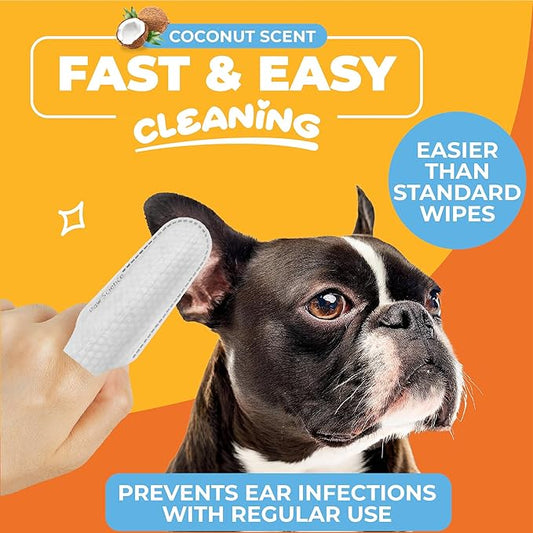 Paw Science Dog Ear Cleaner Wipes – Finger Wipes for Dogs & Cats – Cleaning, Soothing, & Deodorizing Itchy Ears – Pet Ear Relief Solution (Coconut)