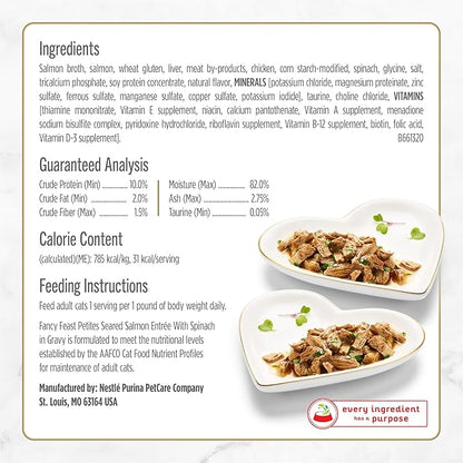 Purina Fancy Feast Petites Seared Salmon Entree With Spinach in Gravy Gourmet Wet Cat Food - (Pack of 12) 2.8 oz. Tubs