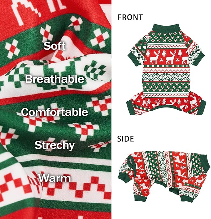 XPUDAC Dog Christmas Pajamas Stretchy Dog Clothes for Small Medium Dogs Boy Girl Puppy Onesie Doggie Jammies Winter Pet Costume Pjs Cat Apparel, Red, Green, S