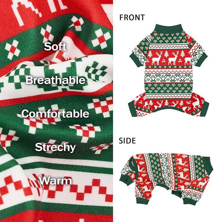 XPUDAC Dog Christmas Pajamas Stretchy Dog Clothes for Small Medium Dogs Boy Girl Puppy Onesie Doggie Jammies Winter Pet Costume Pjs Cat Apparel, Red, Green, XL
