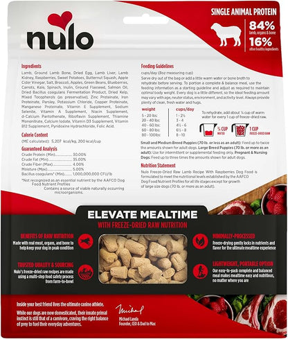 Nulo Freeze-Dried Raw Lamb Recipe with Raspberries Complete and Balanced Dry Dog Food Kibble, 8 Ounce Bag
