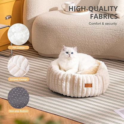 Cat Beds, Self Warming Cat Bed, Washable Pet Beds for Indoor Cats, Super Soft Faux Rabbit Fur Pet Bed for Puppy and Kitten with Anti-Slip Bottom (White, 20"x20"x8")