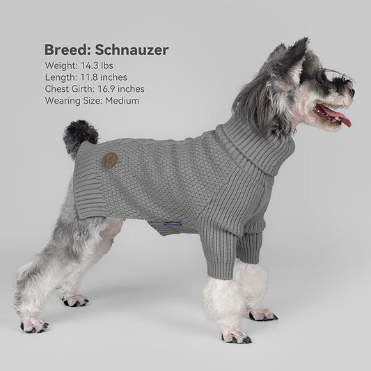 cyeollo Small Dog Sweater with Long Sleeves Turtleneck Knitted Warm Dog Clothes Puppy Sweaters for Small Dogs, Grey S